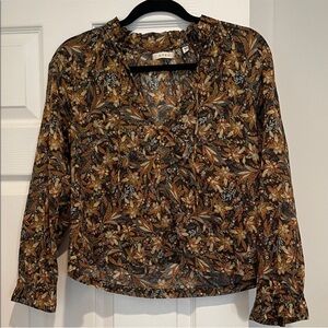 Doen Juna Floral Printed Ruffle Blouse Top Organic Cotton High Neck S